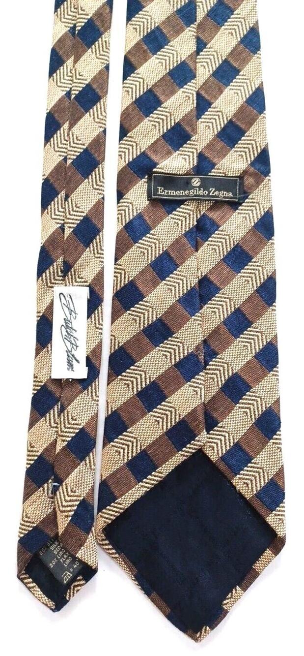 Ermenegildo Men Necktie Zegna & Butch Silk Flax Plaid 59 3/4" x 3 7/8"